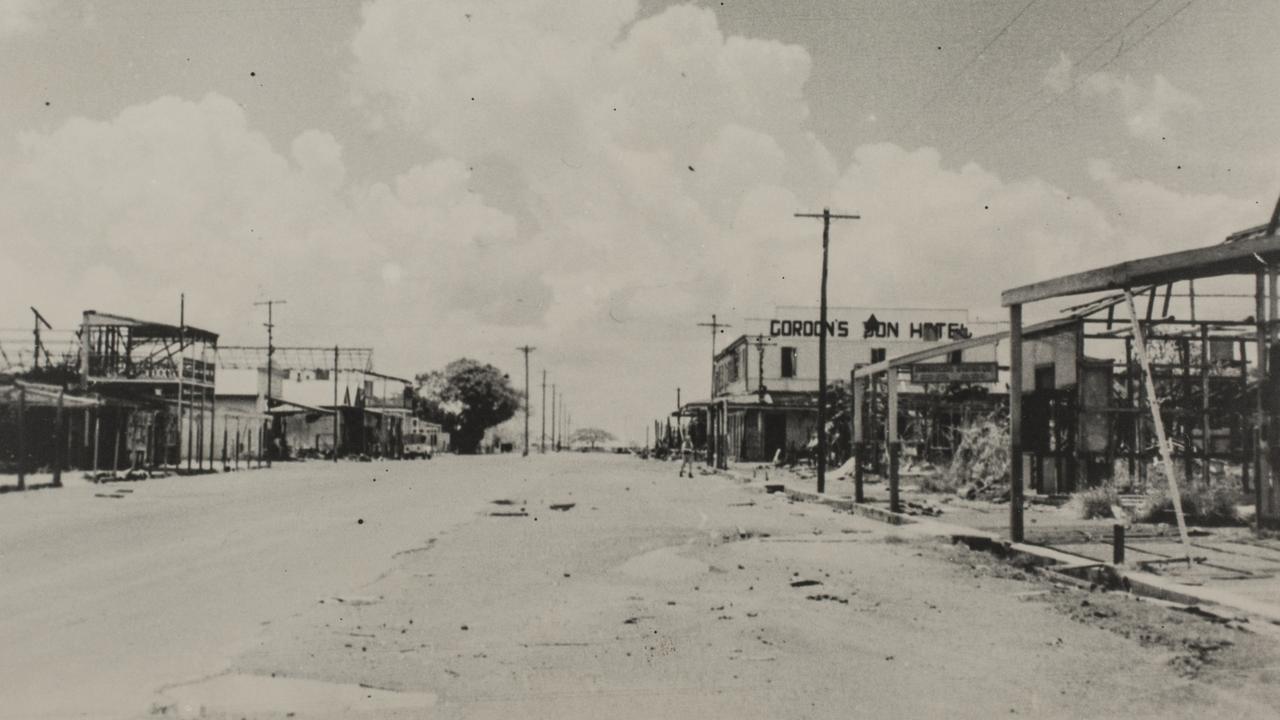 Bombing of Darwin: Damage to Darwin was widespread. The photograph showsCavenagh St, with a view across Bennett Street intersection toward the Esplanade. It showsGordonâ&#128;&#153;s Don Hotel and Chinatown.