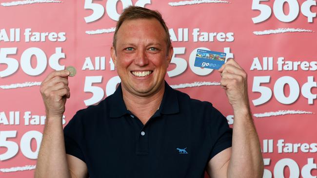 Queensland Premier Steven Miles in May after announcing the 50c fares policy. Picture: David Clark