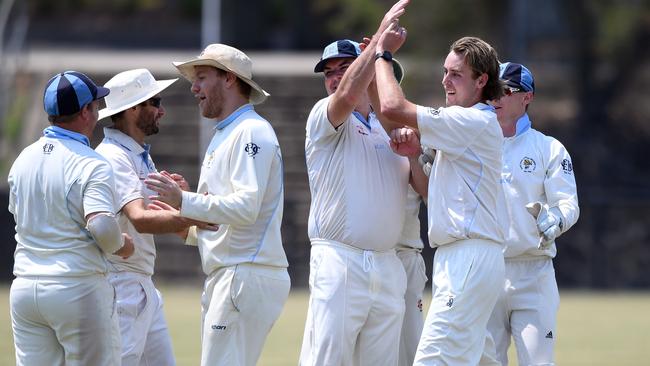 East Doncaster celebrates a wicket in ECA Dunstan Shield last season. Picture: Julian Smith