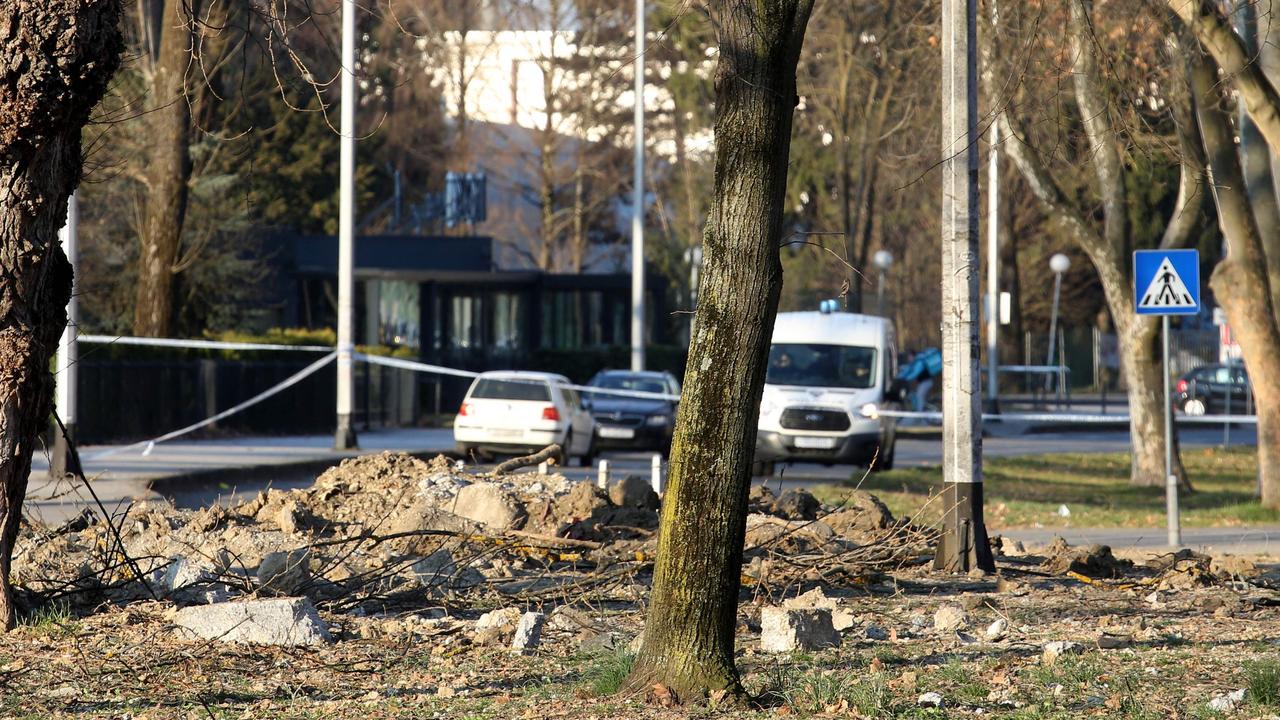 A crater on the ground after a flying object crashed overnight on the outskirts of the Croatian capital, Zagreb. Picture: AFP