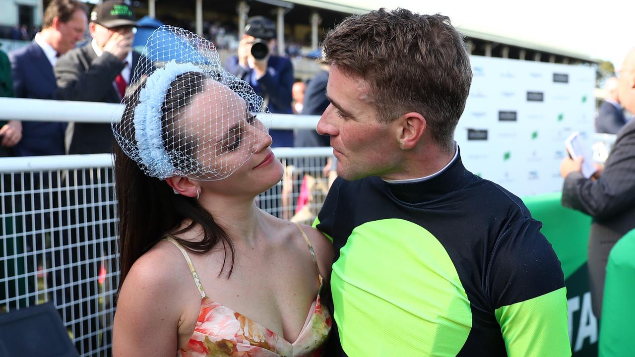 Sam Clipperton enjoys the win with wife Morgan Meyer-Clipperton. Picture: Jeremy Ng/Getty Images