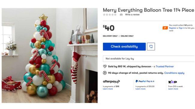 The balloon Christmas tree comes in colourful design. Image: Big W