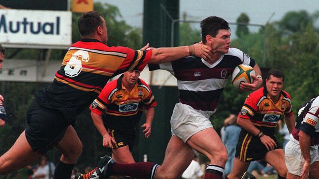 Daniel Herbert (ball) during Super 12 RU match Queensland v Waikato at Ballymore 10/03/96. Rugby Union A/CT