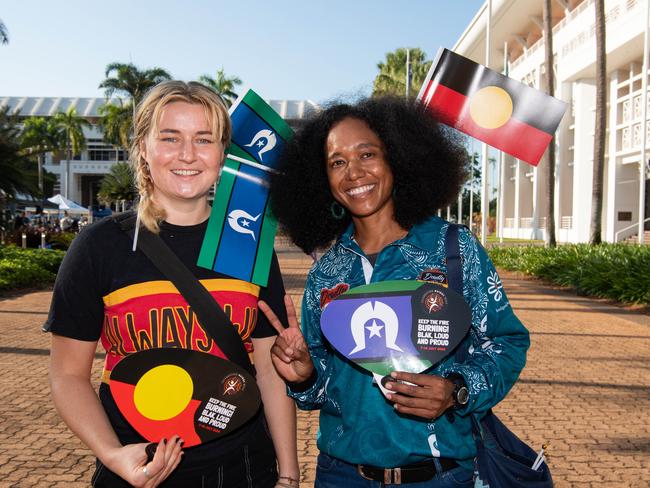 Ollie Roberts and Jo Wong attend the NAIDOC march, 2024. The theme this year is 'Keep the fire burning: Blak, loud and proud'. Picture: Pema Tamang Pakhrin