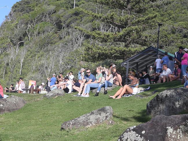 Surfers tackling the wild surf drew a crowd at Burleigh Heads on Sunday. Picture: Mike Batterham