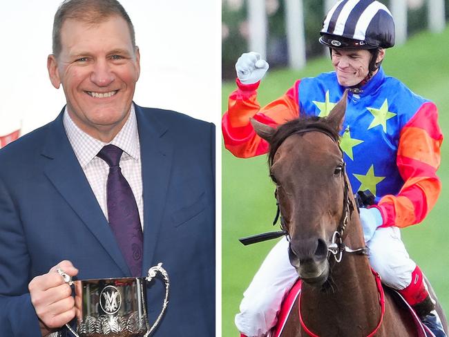 AFL match review officer Michael Christian celebrates a Bella Nipotina win at The Valley. Pictures: Racing Photos