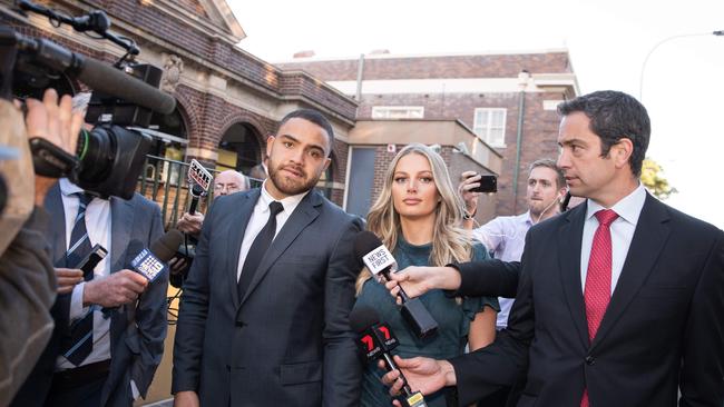 Dylan Walker and Alexandra Ivkovic leave court during one of the recent appearances. Picture: Flavio Brancaleone