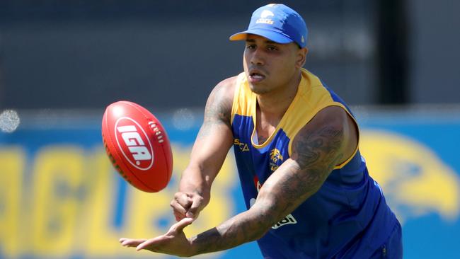 Tim Kelly is seen during a West Coast Eagles training session at Mineral Resources Park in Perth, Monday, November 18, 2019. (AAP Image/Richard Wainwright) NO ARCHIVING