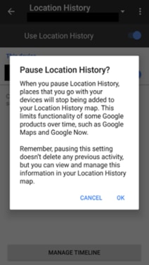 A statement shown to consumers who used their Android mobile device to turn off (or “pause”) the Location History setting between early 2017 and late 2018. Picture: ACCC