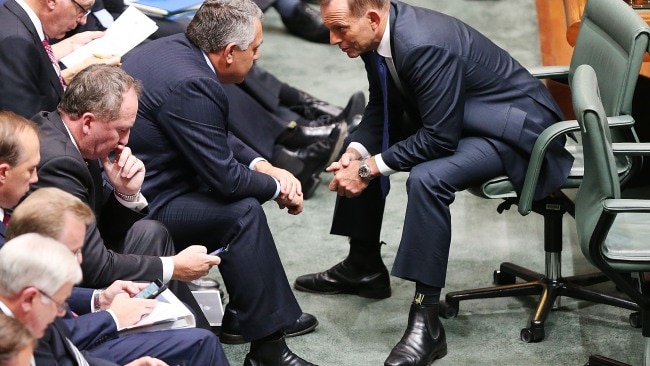 Former prime minister Tony Abbott has labelled claims he offered Joe Hockey the top job in a secret deal as “fake news”.  Picture: Getty
