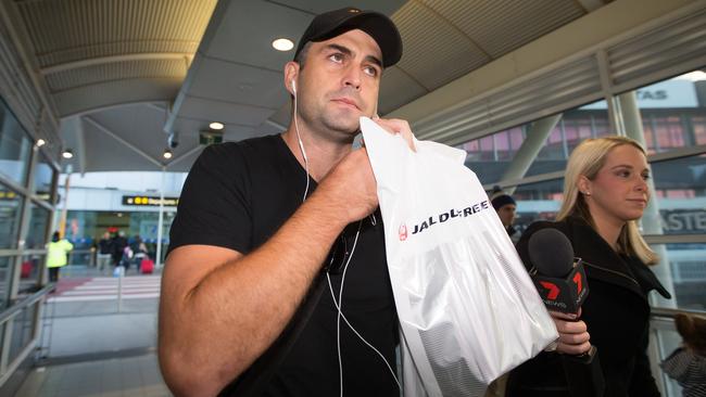 Lake arrives back in Melbourne after his release from a Japanese prison. Picture: Sarah Matray