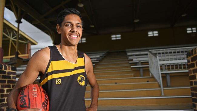 Glenelg’s Nasiah Wanganeen is one of South Australia’s top AFL draft prospects. Picture: Tom Huntley