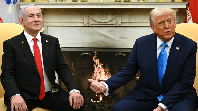 Israel's Prime Minister Benjamin Netanyahu and US President Donald Trump chat in the Oval Office of the White House. Picture: AFP