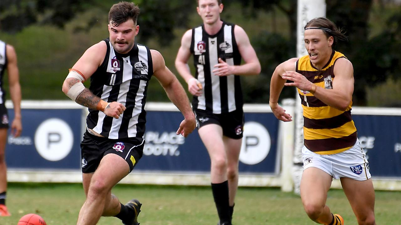 Sherwood player Brady Allen QAFL - Aspley v Sherwood Magpies in senior Australian football QAFL competition Saturday April 23, 2022. Picture, John Gass