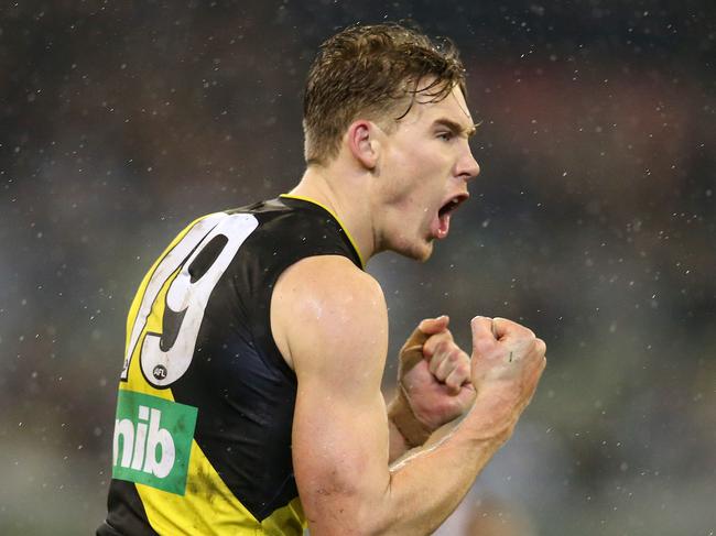 AFL Round 19. 26/07/2019. Collingwood v Richmond at the MCG .   Richmonds Tom Lynch  celebrates a goal in the 2nd quarter     .  Pic: Michael Klein