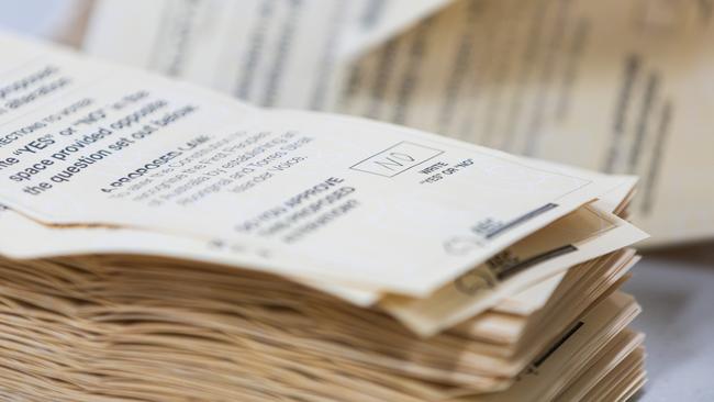 A No voting card at a counting centre in Melbourne on Saturday. Picture: Asanka Ratnayake/Getty Images