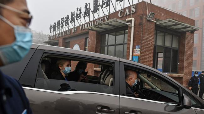 The WHO investigative team arrive at the Wuhan Institute of Virology in China on February 3. Picture: AFP