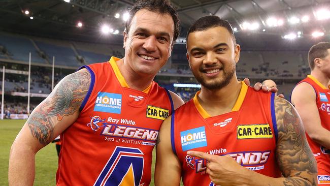 Former Australian Idol contestants Shannon Noll and Guy Sebastian suiting up for the All Stars.