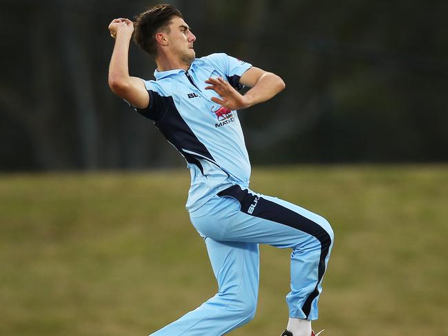 Pat Cummins in action for NSW during Matador One-Day Cup NSW v Tasmania at Blacktown Olympic Sports park. (Phil Hillyard)