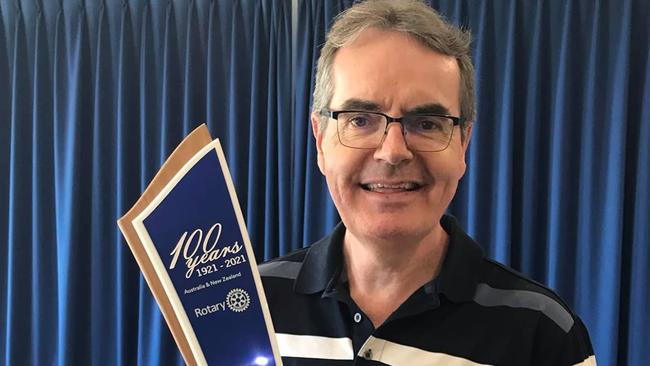 Grafton Midday Rotary secretary Greg Butcher with the baton that will be used for the 100 Years of Rotary Relay starting in Grafton this Saturday and arriving at Tweed Heads 100 days later.