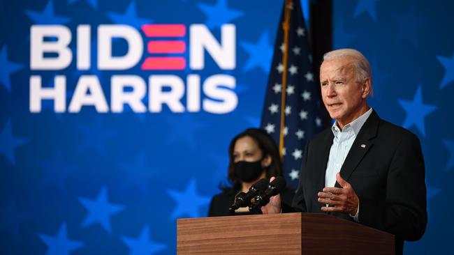 Democratic Presidential candidate Joe Biden and Vice-Presidential candidate Kamala Harris in Delaware on Friday. Picture: AFP