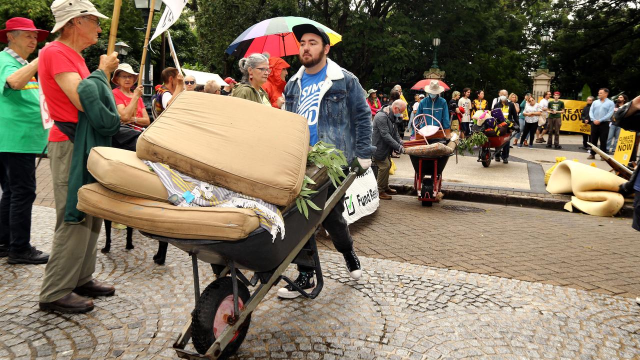 Bowen Harding from Woolloongabba at a climate change protest. Picture: David Clark