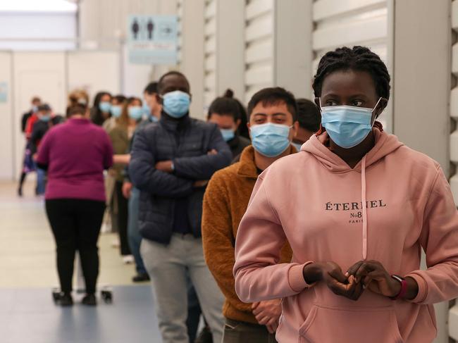 MELBOURNE, AUSTRALIA- NewsWire Photos 2 JUNE 2021 : Aged care and disability care workers line up for their vaccine at the Melbourne Showgrounds as Melbourne endures a 4th lockdown due to a Covid-19 South Australian hotel quarantine leak. Picture : NCA NewsWire / Ian Currie