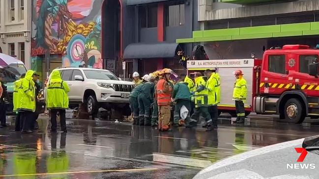 A young girl and woman were rushed to hospital after being hit by a car during peak hour on Angas Street in June last year. Picture: 7NEWS