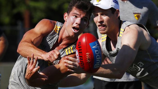 Jaeger O'Meara in action during training on Friday. Picture: Michael Klein