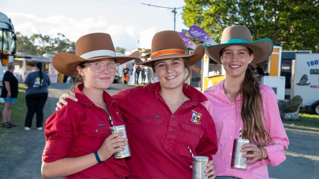 From Scots College in Warwick, from left; Isla Muggleton, Charlee Pennell and Holly Nicholls. Heritage Bank Toowoomba Royal Show. Thursday April 18th, 2024 Picture: Bev Lacey