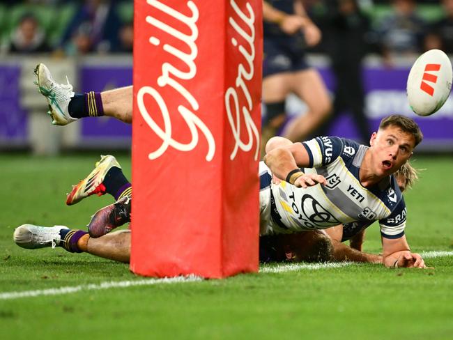 Scott Drinkwater fumbled a try. Picture: Quinn Rooney/Getty Images