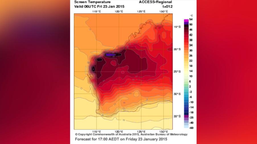 Temperatures in WA tipped to hit 50C - Forecast loop