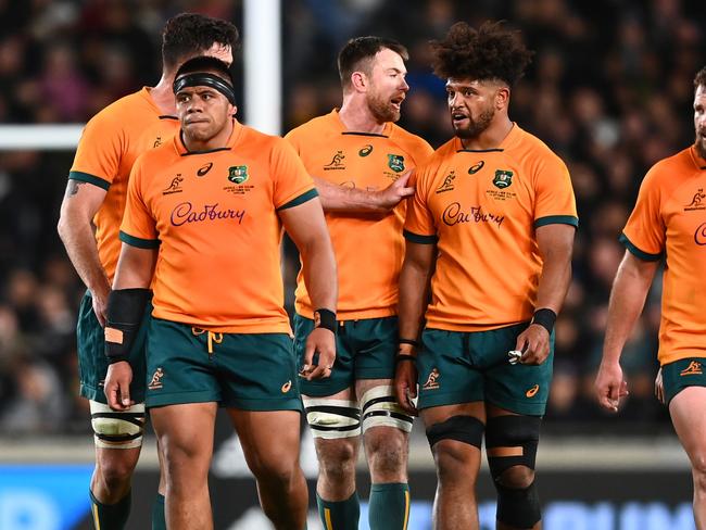 AUCKLAND, NEW ZEALAND - SEPTEMBER 24: Allan Alaalatoa of the Wallabies looks on during The Rugby Championship and Bledisloe Cup match between the New Zealand All Blacks and the Australia Wallabies at Eden Park on September 24, 2022 in Auckland, New Zealand. (Photo by Hannah Peters/Getty Images)