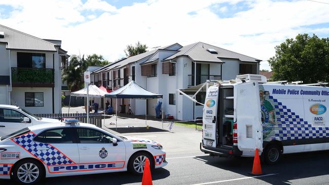 Forensic police at the scene of a double murder at Caboolture. Photographer: Liam Kidston.