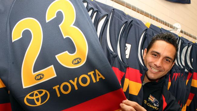 Andrew McLeod with his famous No. 23 jumper in which he has played more than 300 games for the Crows.