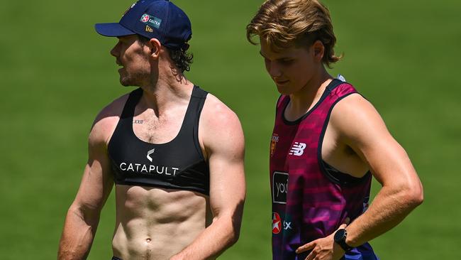 Lachie Neale and new recruit Will Ashcroft, who has been making quite an impact on the training track. Picture: Albert Perez/Getty Images