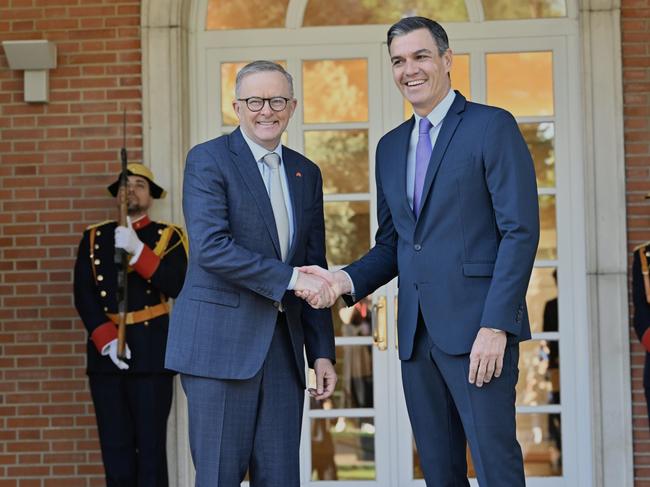 Mr Albanese met with Spanish Prime Minister Pedro Sanchez, who he said supports a free-trade agreement between Australia and the European Union. Picture: Supplied