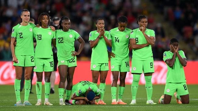 Nigeria players look on during the penalty shootout against England. Picture: Getty Images