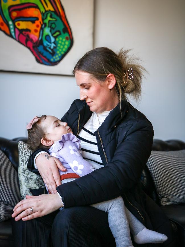 Launceston mother-of-four Maddy McKenna with daughter Hazel Stiboy. Picture: Stephanie Dalton