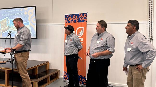 Territorians from the MacDonnell Regional Council and Ntaria/Hermannsburg giving a presentation on why their town is the tidiest.