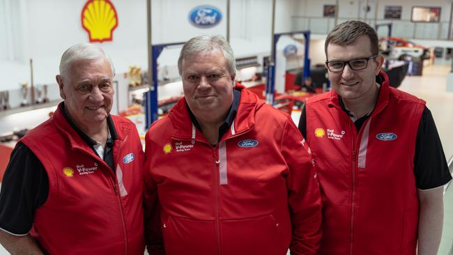 Brett Ralph last week added a stake in the Dick Johnson Racing team in the Supercars motor racing series to an existing portfolio of clubs. Pictured: Dick Johnson, Ralph, and Ryan Story. Picture: Supplied<br/>