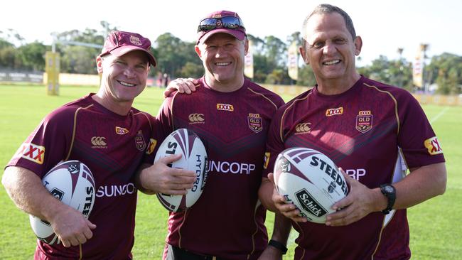 Alan Langer, Trevor Gillmeister and Steve Walters during Queensland State of Origin training. Picture: Peter Wallis