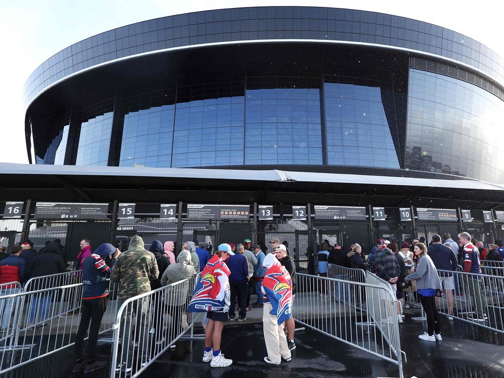 Fans are filtering into Allegiant Stadium in Las Vegas ahead of the NRL’s season-opening double header. Picture: Getty Images