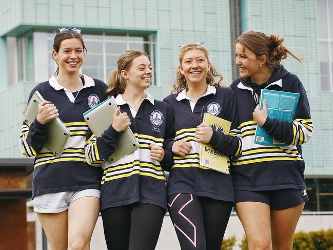 Yr 12 students from Ravenswood Girls in Gordon on HSC eve. Left to right: Emma Harvey, Molly Solomon, Charlotte (Lottie) Block and Eliza Cheshire. Picture: Sam Ruttyn