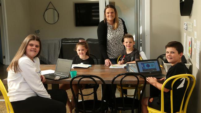 Vanessa Herbert homeschools her children Gemma, Zoe, Jake and Blake. Picture: Hamish Blair