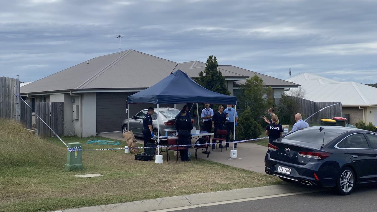 Police remained stationed at 18 Blaxland Court, Glen Eden, Gladstone on Thursday, April 21, 2022.