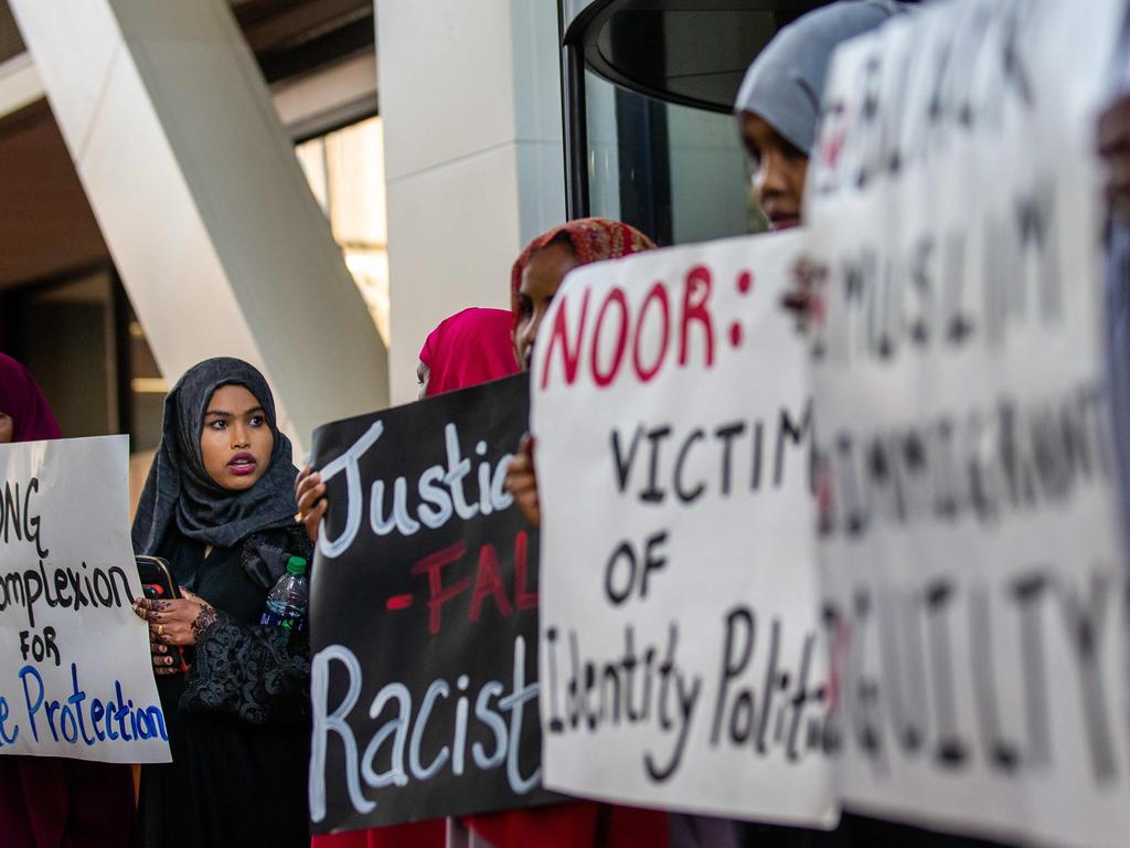 Somali-American supporters rally for former Minneapolis police officer Mohamed Noor outside the court. Picture: Kerem Yucel