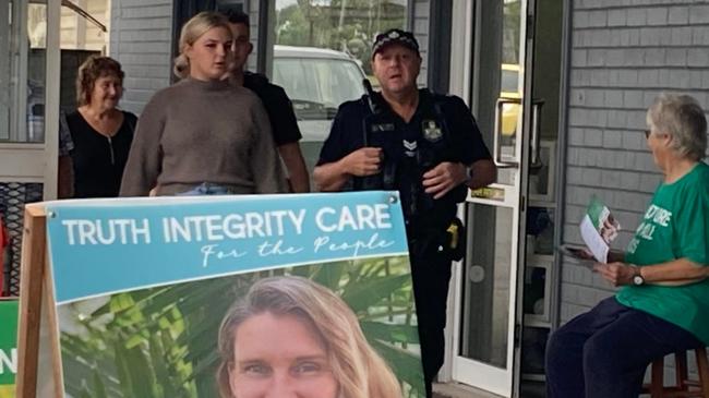 Police were called after nearby Tozer St business owners raised concerns about the presence of election volunteers and campaign signs outside their shops. Those involved in the gauntlet are required to be at least 6m away from the voting booth’s doors.