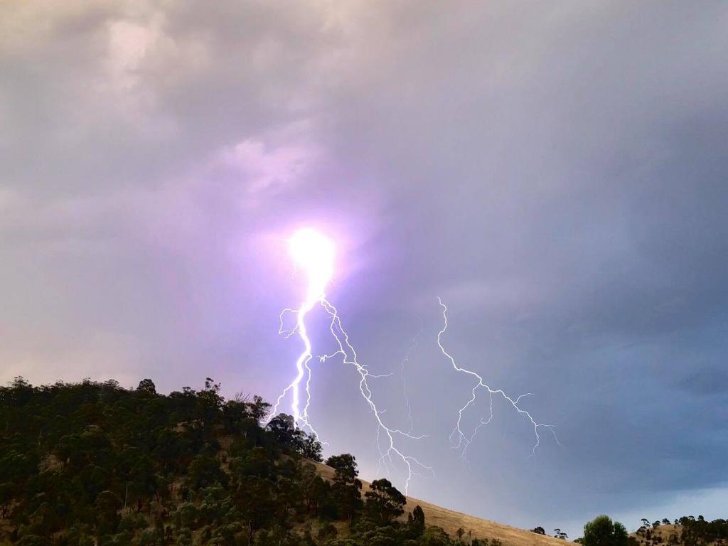 Reader's pic of the lightning storm over southern Tasmania late on Tuesday, January 15, taken on Hobart's Eastern Shore. Picture: SAM McCAMBRIDGE