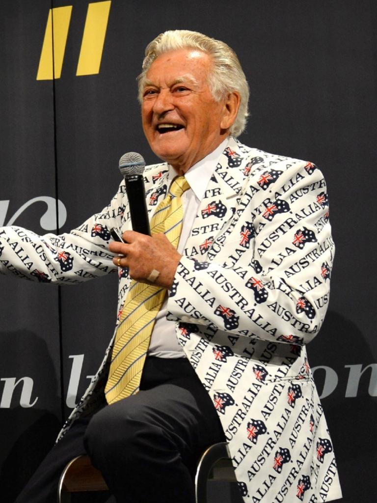 Bob Hawke in his famous jacket at the 30th anniversary of Australia II’ win in 2o13.